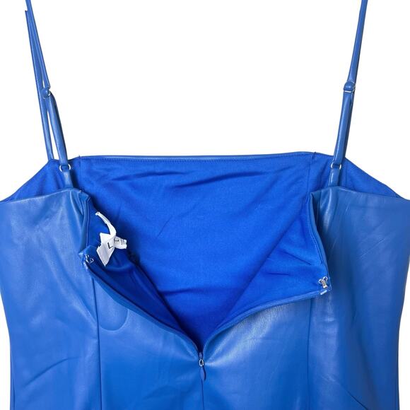 NWT LBLC The Label Marta Sleeveless Mini Dress Vegan Faux Leather Blue Sz L - Picture 6 of 8